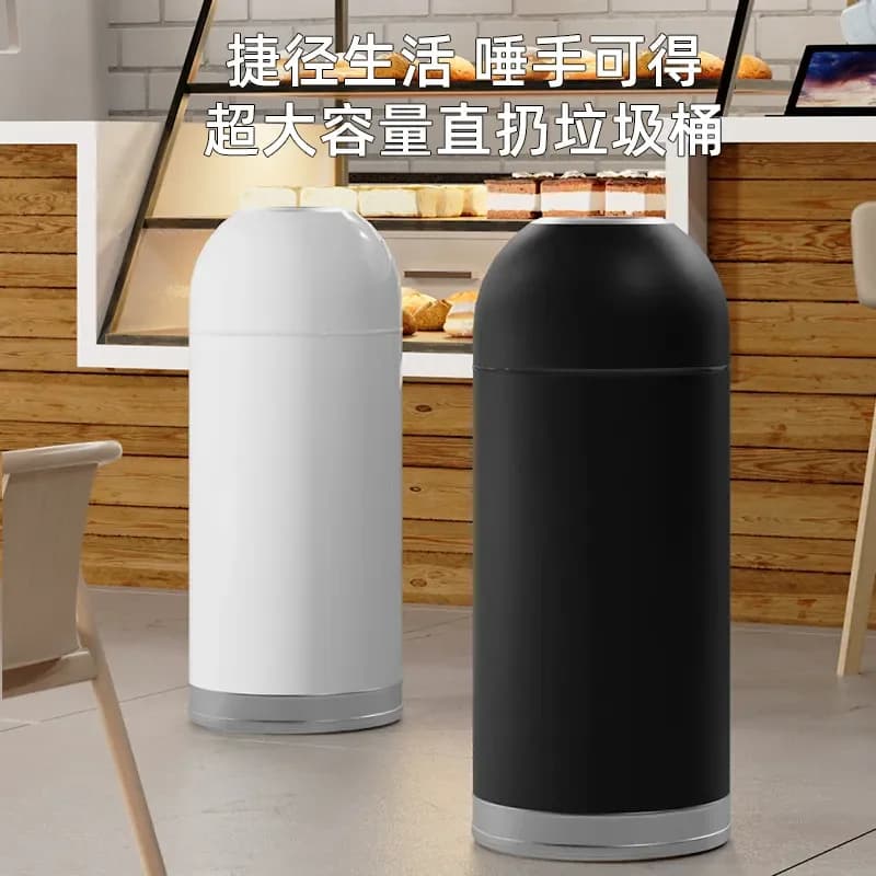 for Stainless Steel Trash Can 58L Large Capacity Bullet Round Commercial Bin for Shopping Mall Catering Milk Tea Coffee Shop