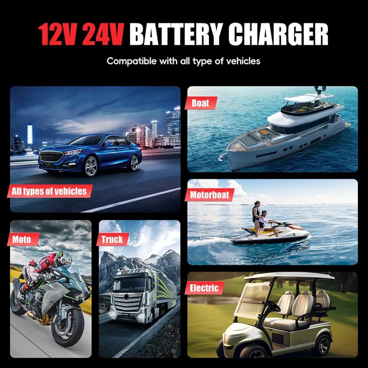 Caricabatterie A32M 15A, Caricabatterie per Auto 12/24V per Batterie al Piombo-Acido, Avviatore d'Emergenza per Auto, Caricabatterie a Mantenimento di Carica Aggiornato con Spina EU