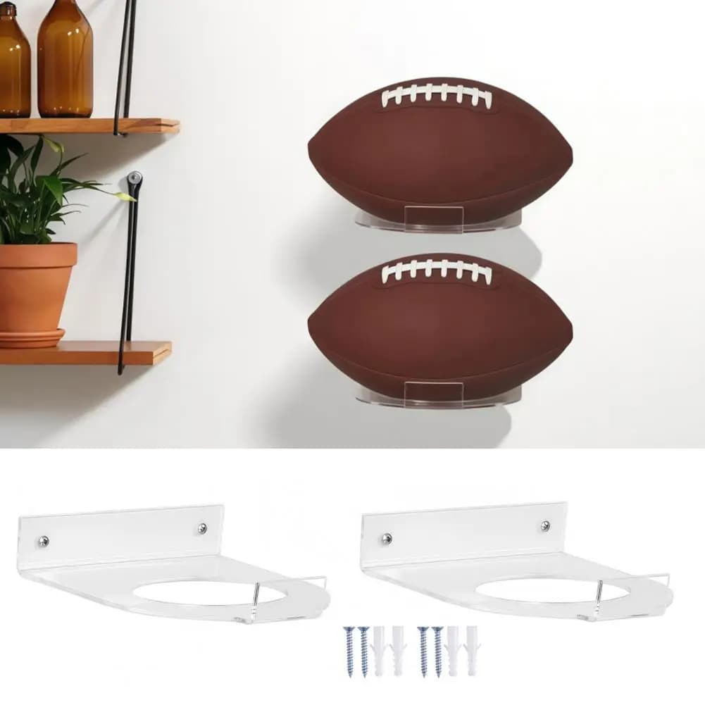 2 Pcs Acrylic Ball Holder Wall Mount Clear Basketball Football Display Rack Sport Ball Organizer for Soccer Volleyball Rugby
