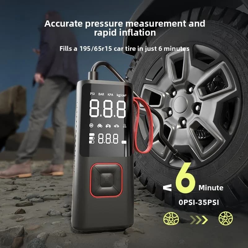 Pompa d'Aria per Auto e Power Bank 2-in-1 Senza Fili - Gonfiatore Elettrico Portatile per Auto, Bici e Casa