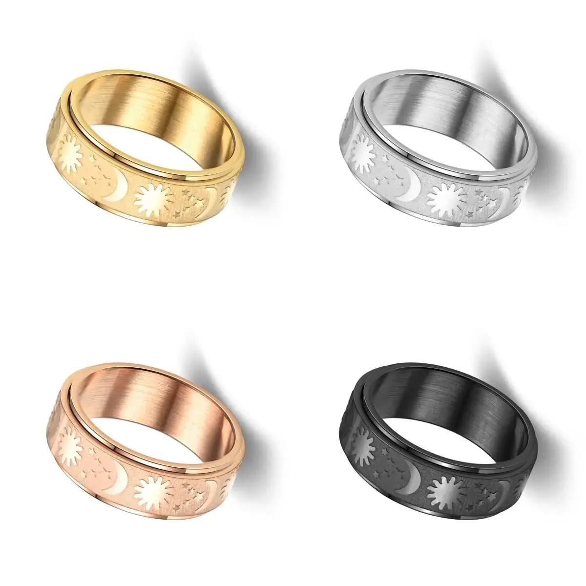 Anello Fidget in acciaio inossidabile con spinner a catena Moon Star - Anello antistress per alleviare l'ansia per alleviare lo stress Adatto per gli uomini