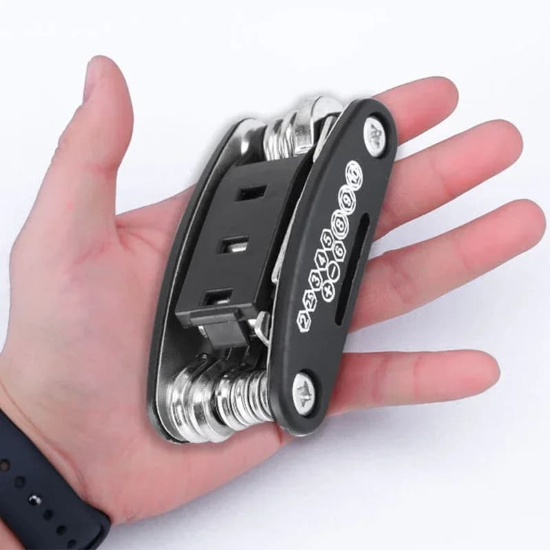 Kit di Riparazione Bici Portatile 16 in 1, Set di Attrezzi per Bicicletta con Pompa, Patch per Pneumatici, Chiave Multifunzione
