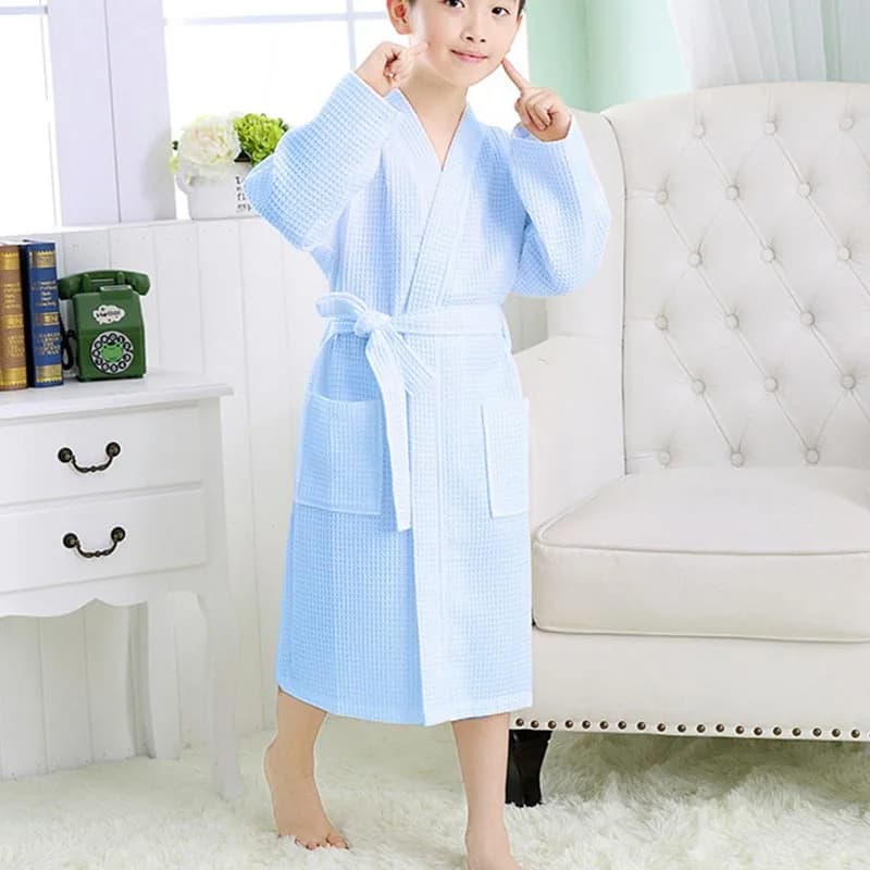 Kids Swim Robe Waffle Weave Bathrobe for Older Children Bath Towel with Quick-Dry Absorbent Fabric Cotton Bathrobe Spring/Autumn