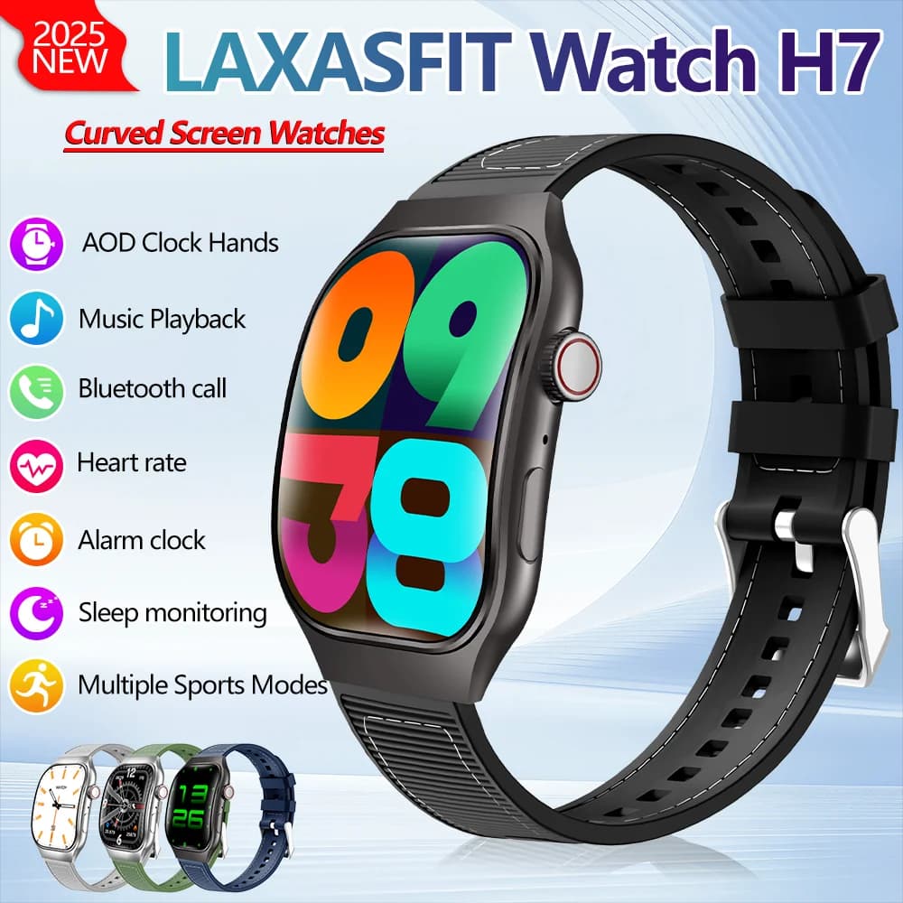LAXASFIT New Slim Smart Watch Men's 2.01 Inch AMOLED Curved Display Bluetooth Talk Sport Fitness Tracking Smartwatch for Women