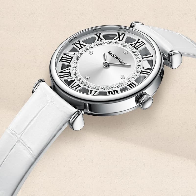 Mark Fairwhale 3580 Orologio da donna Moda quadrante con diamanti Cinturino in pelle Orologio in acciaio inossidabile Orologi al quarzo per donna