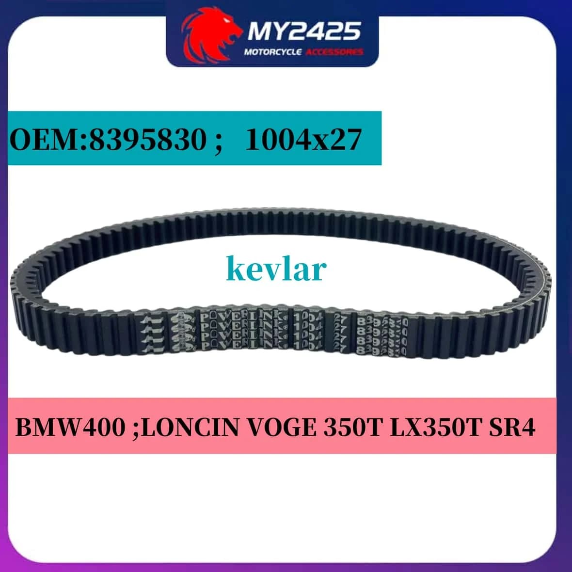 Cinghia di trasmissione in kevlar 1004x27 per BMW400 LONCIN VOGE 350T LX-350T LX350T SR4 E Perline Puli rotanti VOGE 350TLX-350TSR4 C400GT