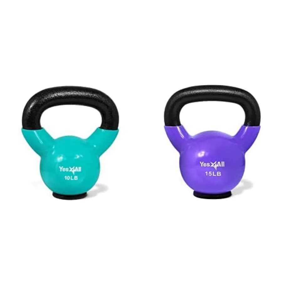 Set of Kettlebell Vinyl Covers with Rubber Protective Base - 10-15 pounds, Black, Durable Design and Home Use Anti-slip
