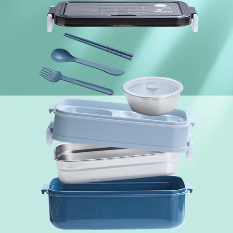 Scatola per il pranzo in acciaio inossidabile 304 Bento Box per studenti Scatola per la conservazione degli alimenti per contenitore per il pranzo con riscaldamento a microonde a 2 strati