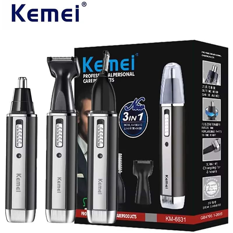 KM-6631 Strumenti professionali per la cura personale dei peli del naso e dell'orecchio ricaricabili 3 in 1 per uomo
