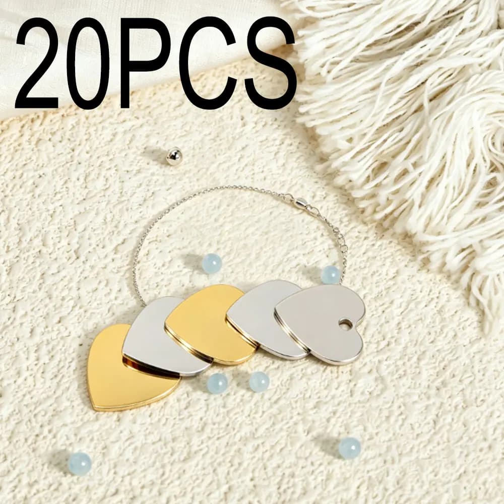 20PCS Blank Heart Metal Pet ID Dog Tags, Laser Engraving Stainless Steel Dog Collar Pendant Charms, Personalized Pet Identificat