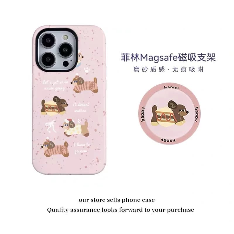 Ins Custodia per cani con salsiccia rosa coreana per IPHONE 16ProMax 15 14 13 12 11 PRO Plus XR Custodie per telefoni magnetiche due in uno in acrilico TPU
