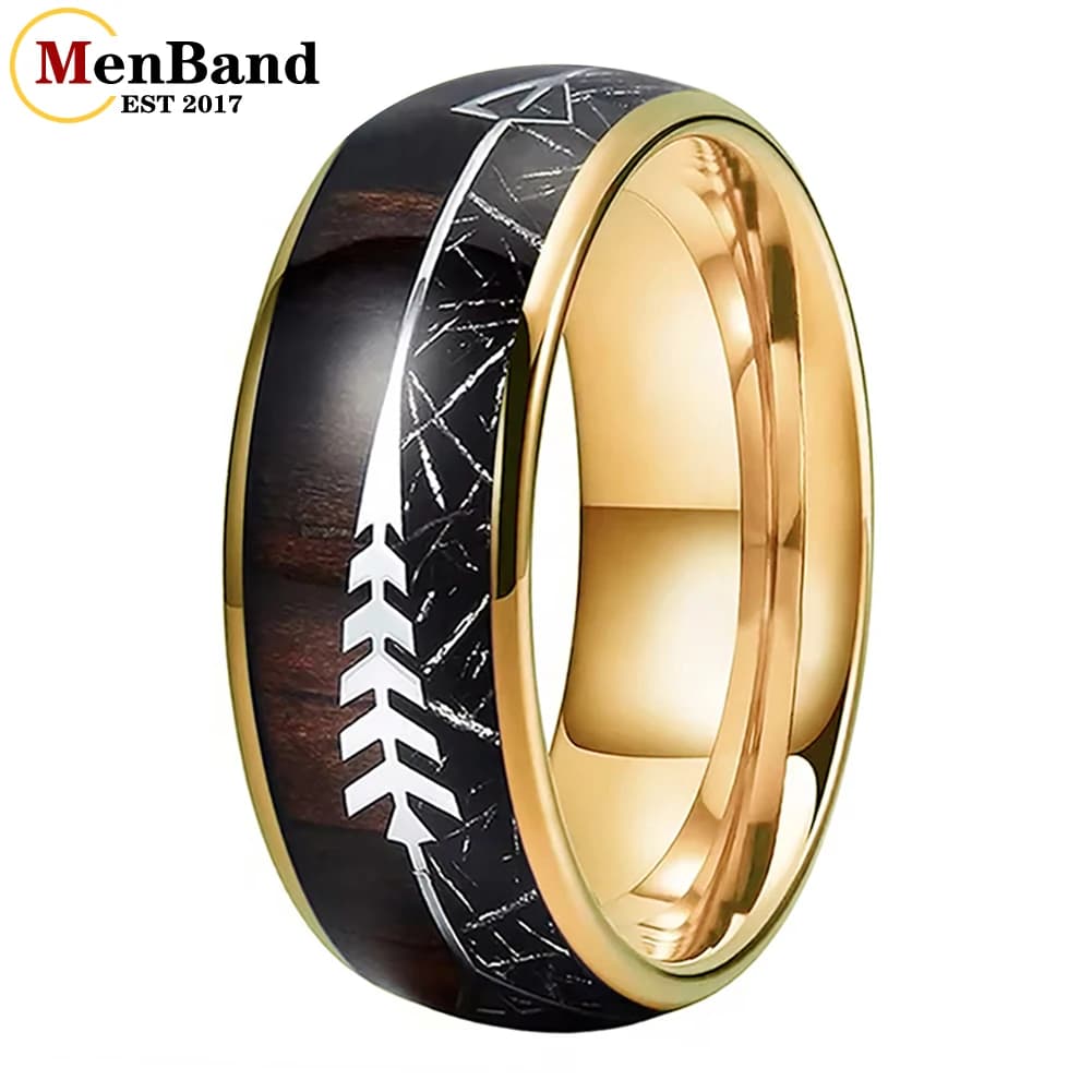 MenBand 6/8mm Anello al tungsteno Uomo Donna Moda Fede nuziale Meteorite Koa Legno Freccia Intarsio Lucido Comfort Fit