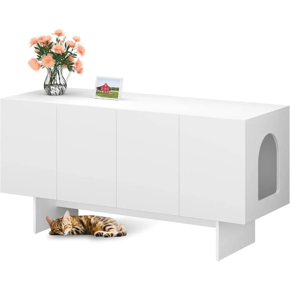 Custodia per lettiera doppia, custodia per lettiera per 2 lettiere, mobili moderni per 2 gatti, stile Scandi (bianco