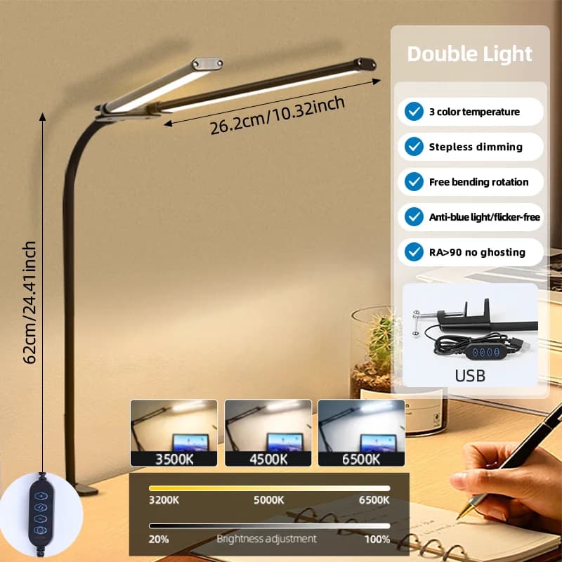 Barra luminosa per monitor a LED a doppia testa Lampada per schermo del computer da 24 W Lampada da scrivania USB dimmerabile continua per illuminazione da lettura per studio da ufficio