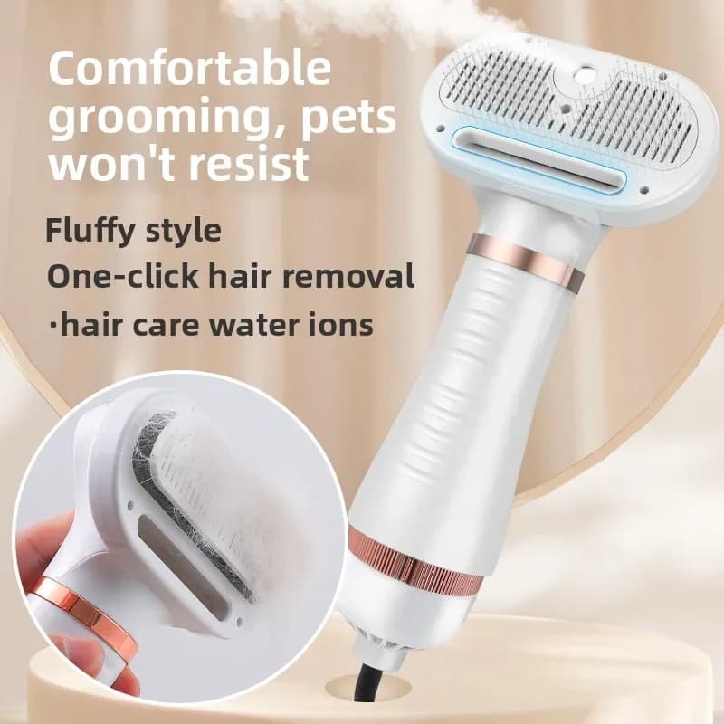 Spazzola ad Aria Calda per Cani, Asciugacapelli per Animali Domestici, Pettine Asciugante con Spray Integrato, Pettine Lisciante e Asciugacapelli 2 in 1