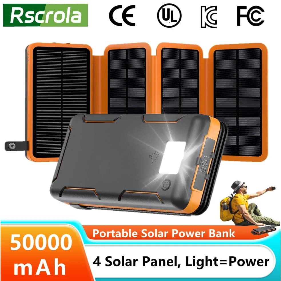 Banca di energia solare portatile, alimentatore solare esterno da 500 mAh, compatibile con IOS Android USB-A e USB-C che ricaricano il campo all'aperto