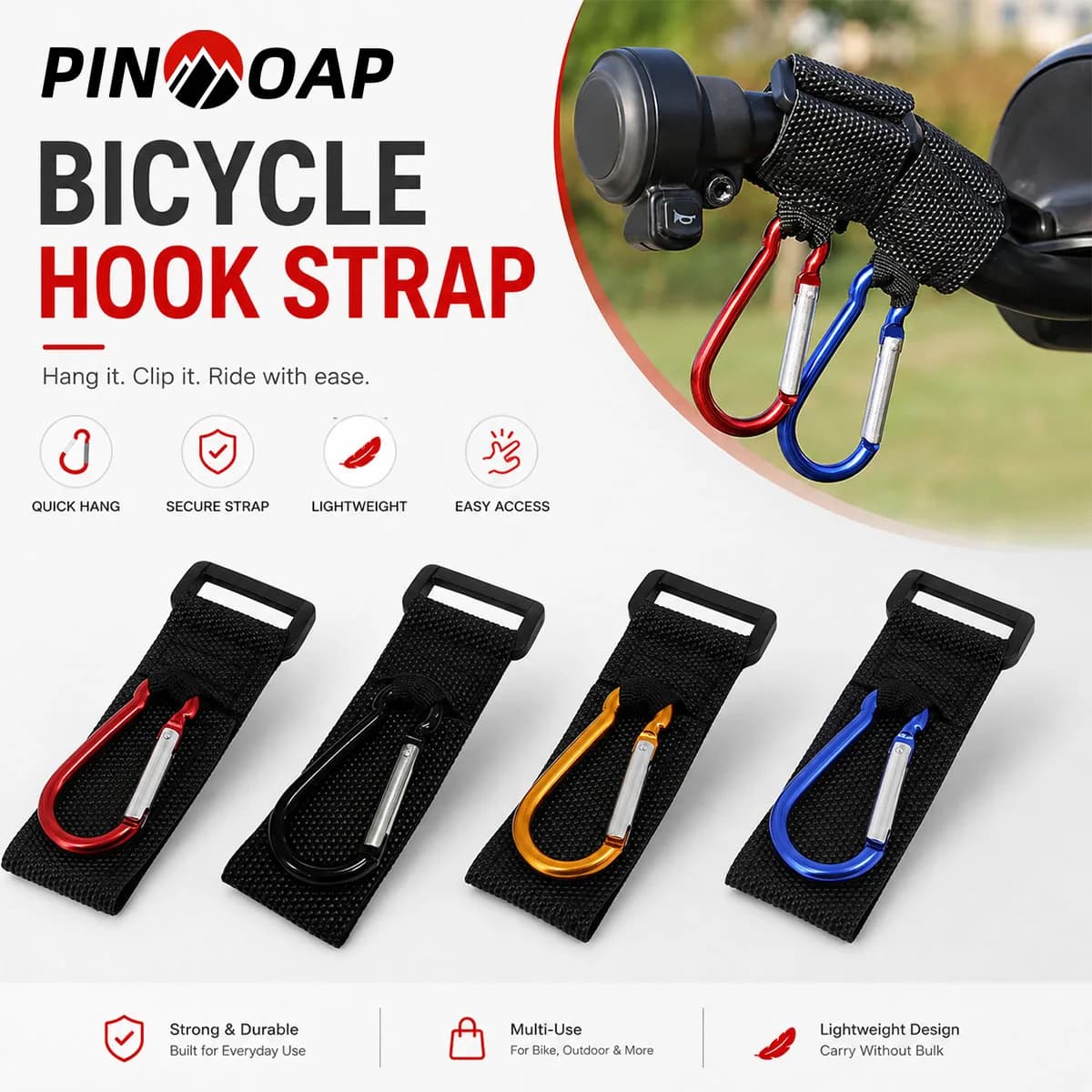 PINMOAP 1PC Universal No-Drill Bike E-Bike Stroller Hook Heavy Duty Handlebar Bag Hanger For All Shopping Bags Helmets Backpacks