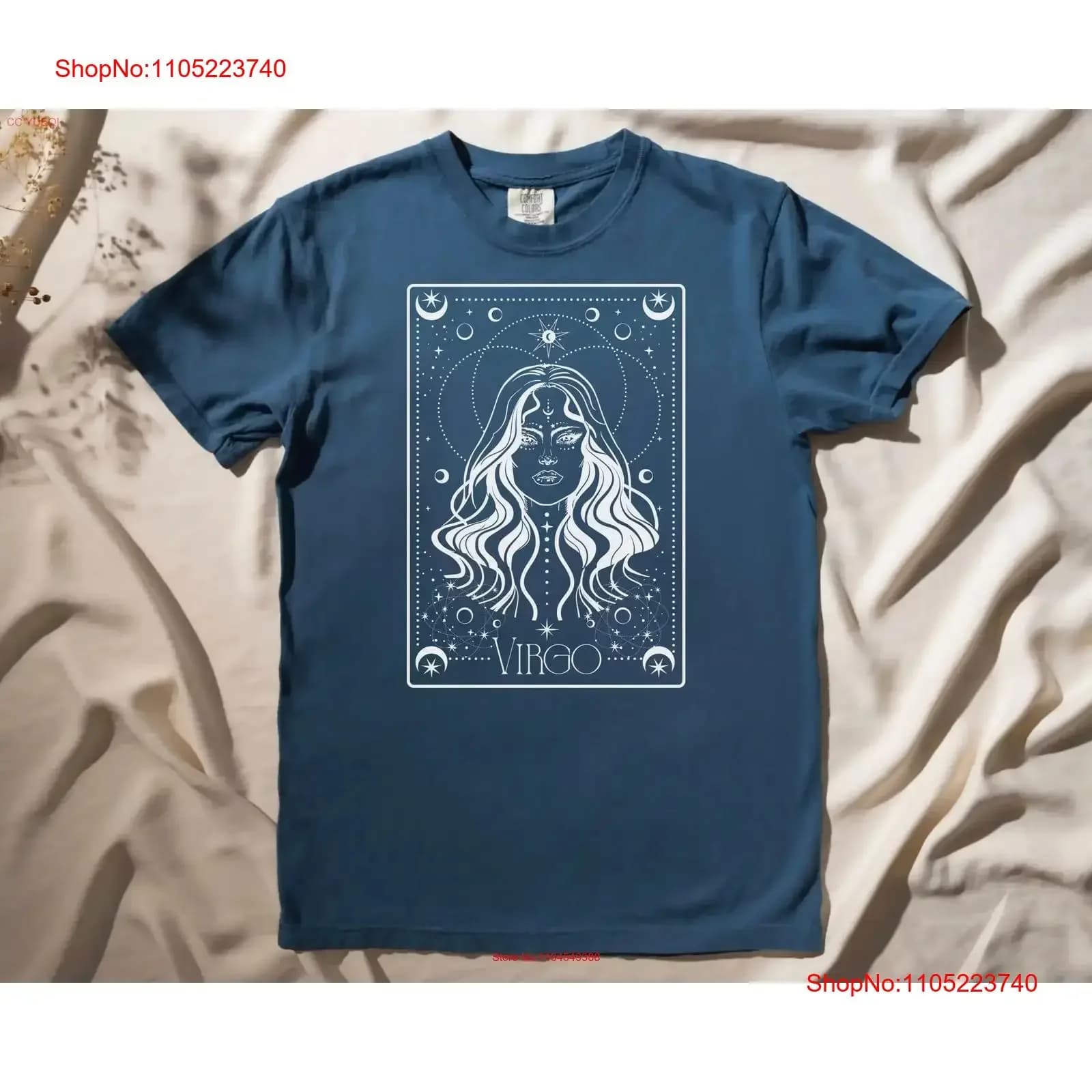 Maglietta dell'astrologia con simbolo bianco della carta dei tarocchi del zodiaco della Vergine per lei o lui, grafica vintage lavata homme, elegante, allungata, casual