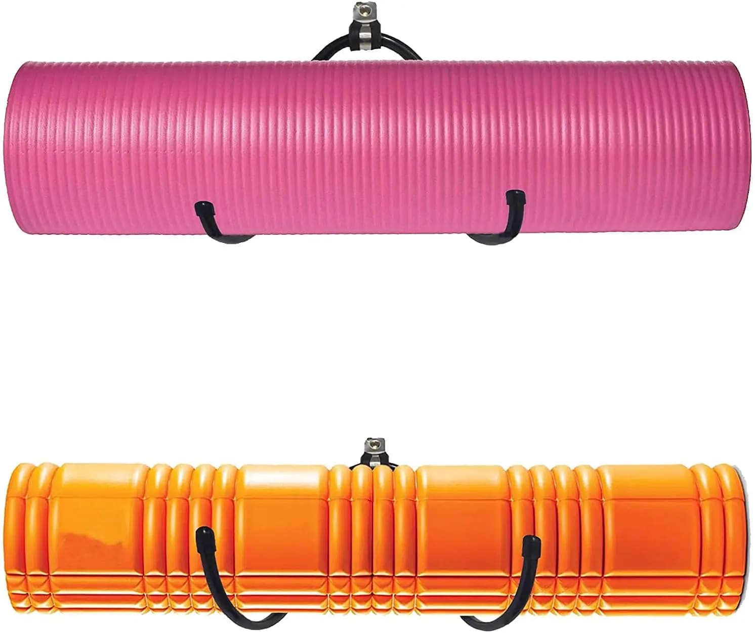 Supporto da parete per tappetino yoga, rullo in schiuma e ganci per asciugamani, mensola portaoggetti per cinghie yoga e fasce di resistenza, dimensioni regolabili, fino a 20 libbre (confezione da 2)