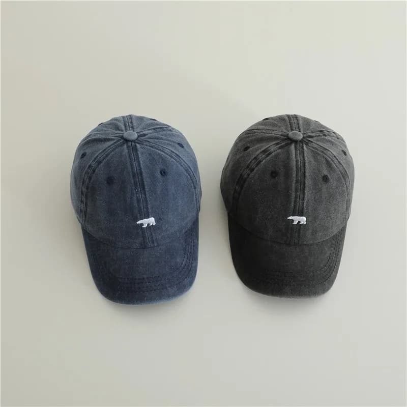 New Baby Embroidered Bear Denim Hats Baseball Outdoor Boy Girl sun protection retro kids cap with visor cotton kids caps Casual