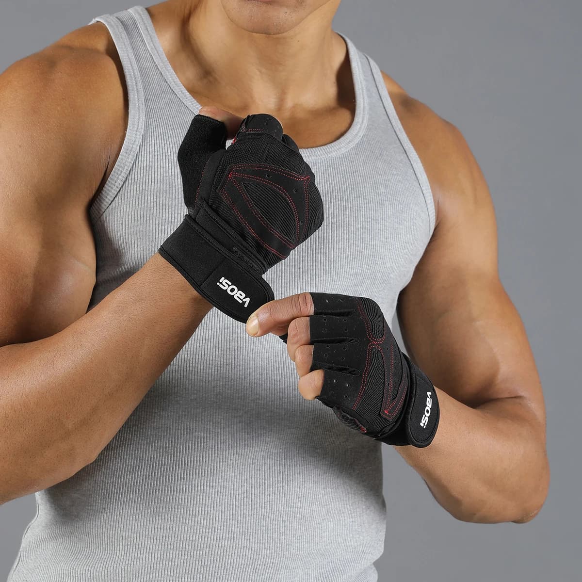 VBOSi Non-slip and breathable cycling gloves, weight lifting, dumbbells, black sports gloves with adjustable straps