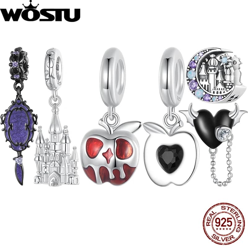 WOSTU 925 Sterling Silver Magic Castle Pendant Dark Purple Beads Fit Original Bracelet for Women DIY Punk Gift Fairy Tale Girls