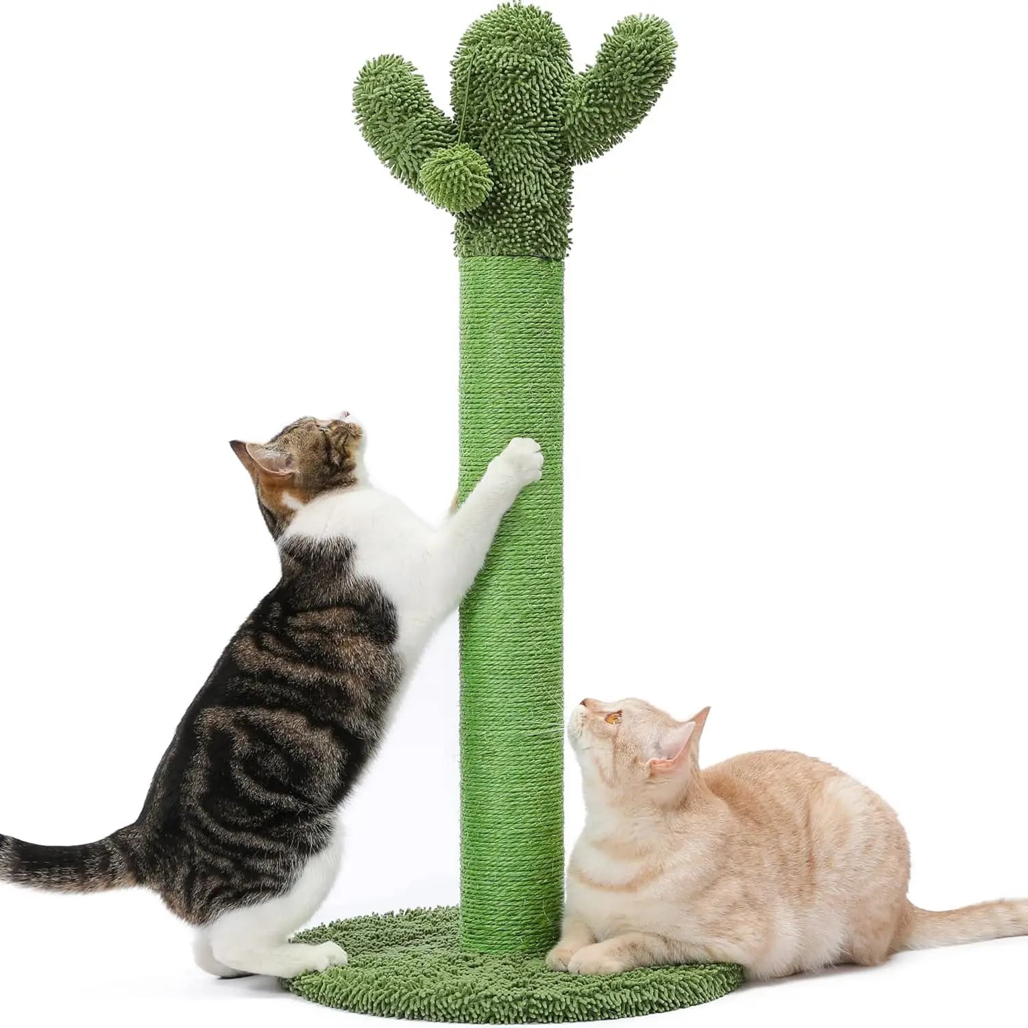 Tiragraffi per Gatti a Forma di Cactus Alto 86 cm con Corda in Sisal, Albero per Gatti Verticale Verde per Gatti e Gattini da Interno, Include Palla Pendente