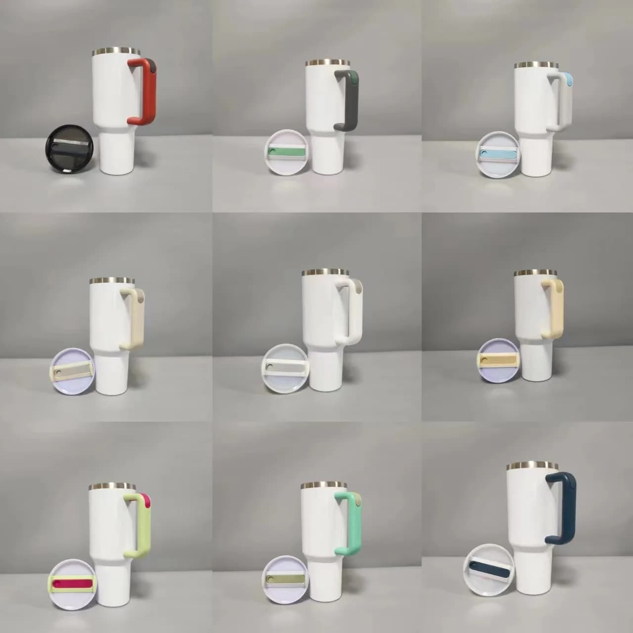Thermal Sublimation Blank 40oz Skinny Tumbler Coffee Sippy Cup Colorful Handle Stainless Steel Car Water Bottle Travel Mug