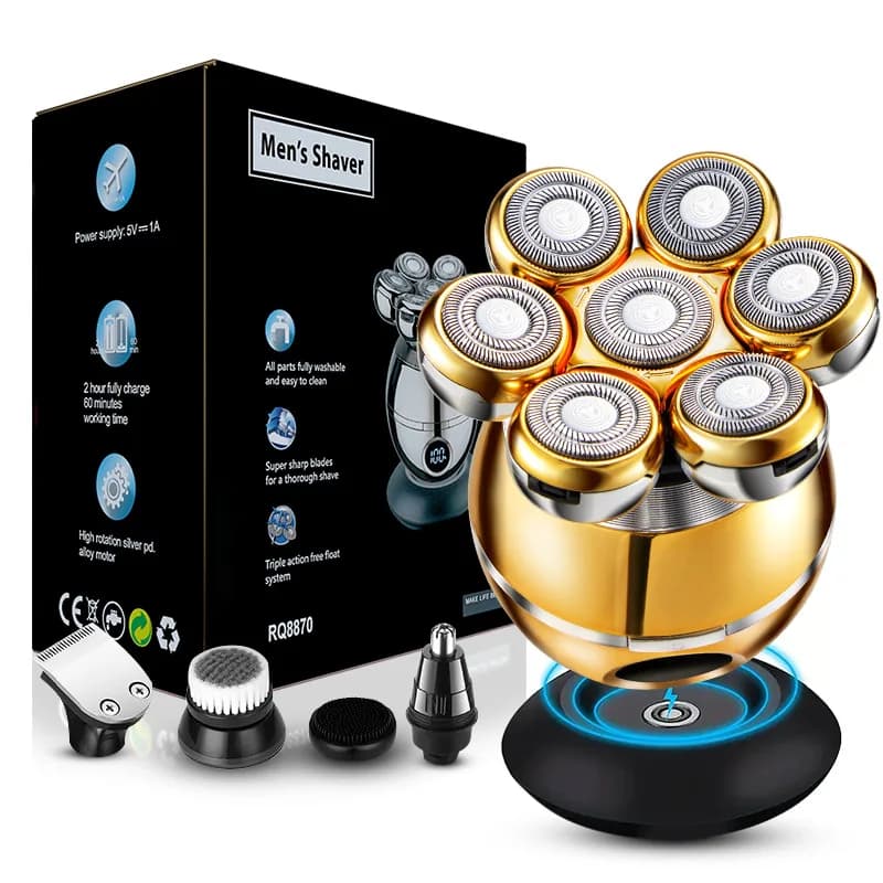 Electric Razor 5 IN 1 with 7D Floating Blade with Charging Base for Men Barba Trimmer Clipper Rechargeable Electric Razor with Calva Head