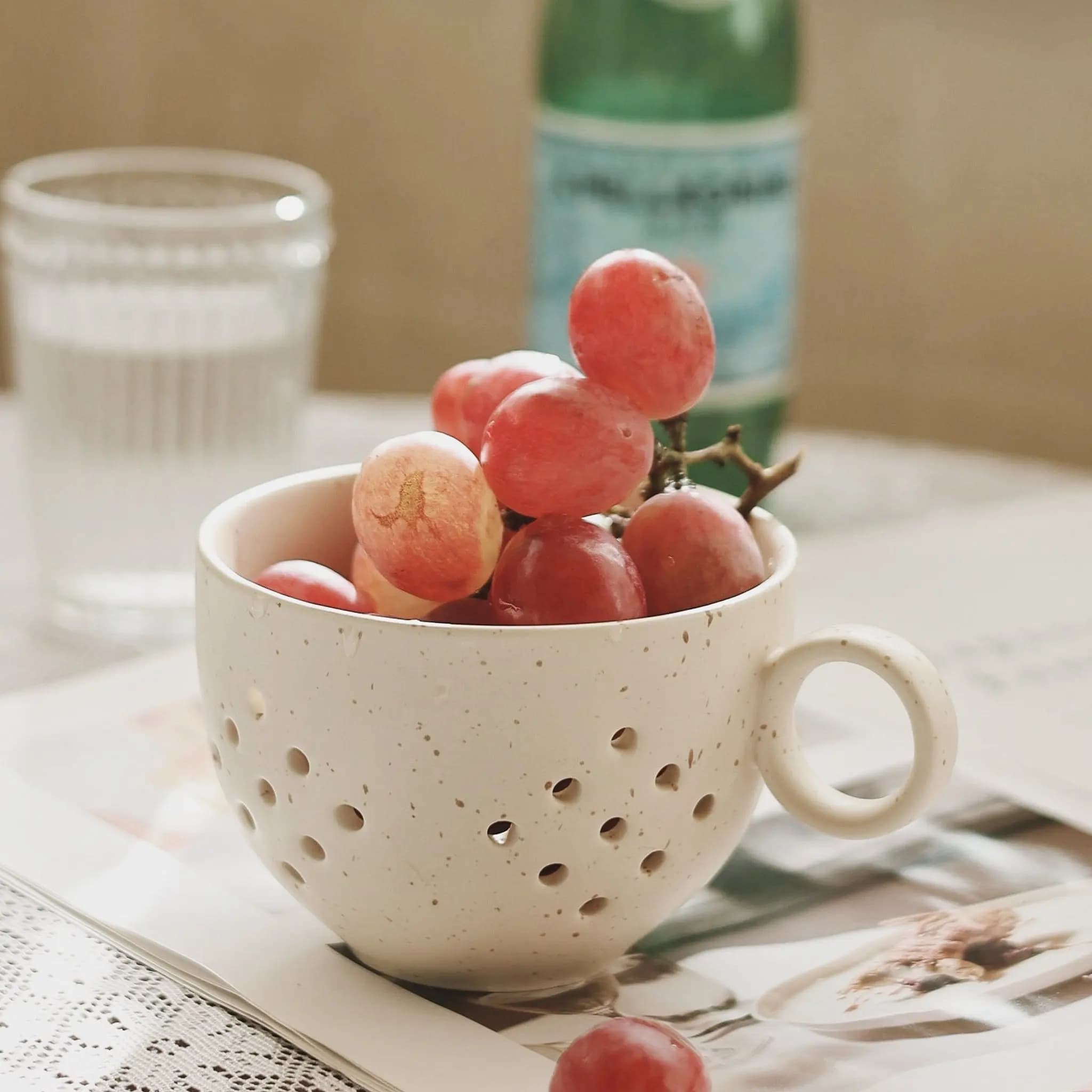 Ceramic Berry Baskets, Fruit Bowl With Holes, Fruit Baskets For Kitchen,Small Container For Berries,Grape,Cherry