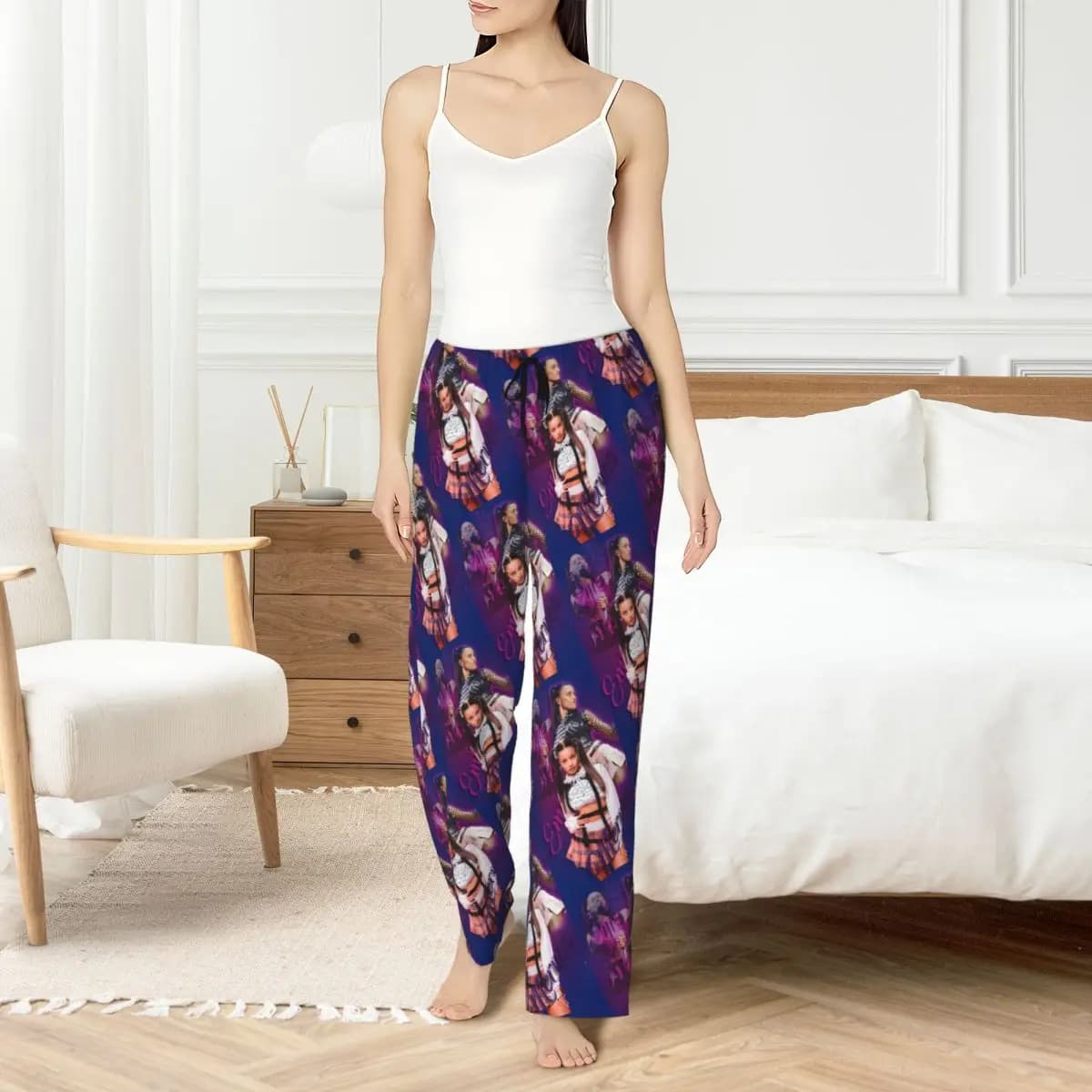 E-Emilia Mernes Pants Custom Printed Night Trousers for Sleep with Mp3 Woman Poster with Pockets