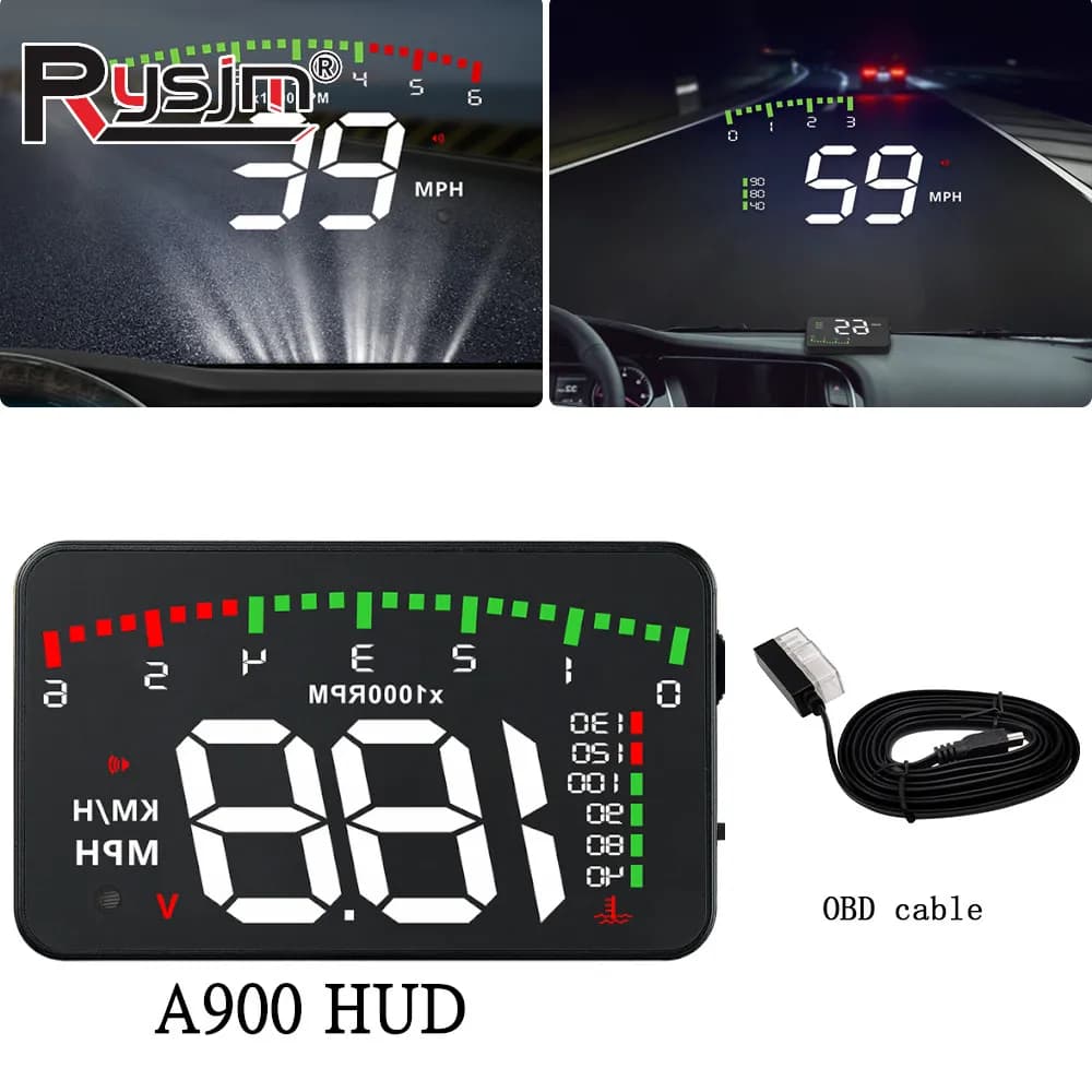 A900 OBD2 HUD Car Head Up Display Speedometer Windshield Projector RPM Water Temp Overspeed Alarm Car Electronic Accessories