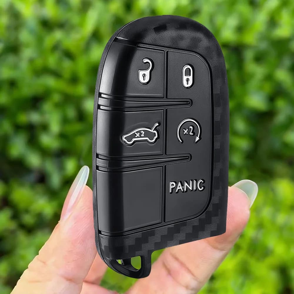 Cover per Chiavi Auto in Silicone e Carbonio per Dodge Ram Charger Journey Durango Jeep Grand Cherokee Chrysler, Portachiavi Senza Fili