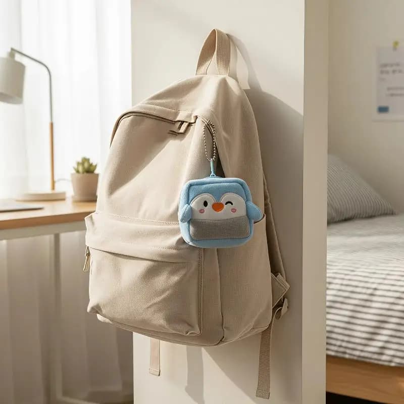 Cute Penguin Plush Coin Purse Square Zippered Mini Wallet Soft Small Storage Pouch for Lipstick Earbuds Women Daily Use