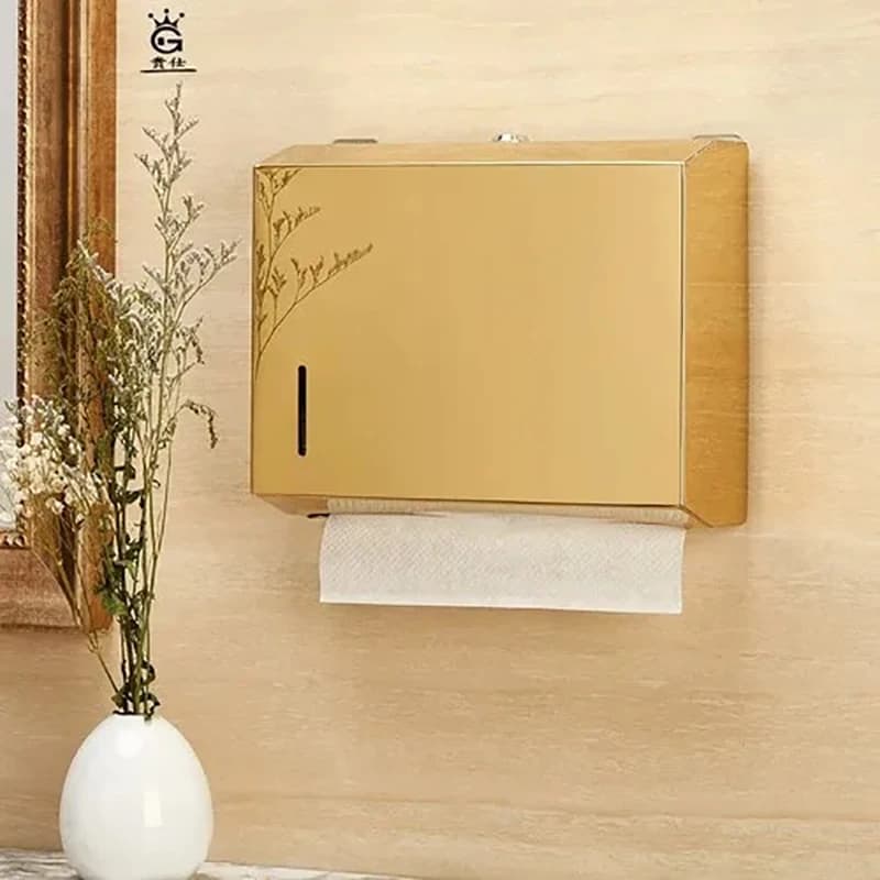 Porta fazzoletti in metallo Dispenser di asciugamani di carta dorata Scatola porta carta igienica Bagno in acciaio inossidabile a parete senza punzonatura
