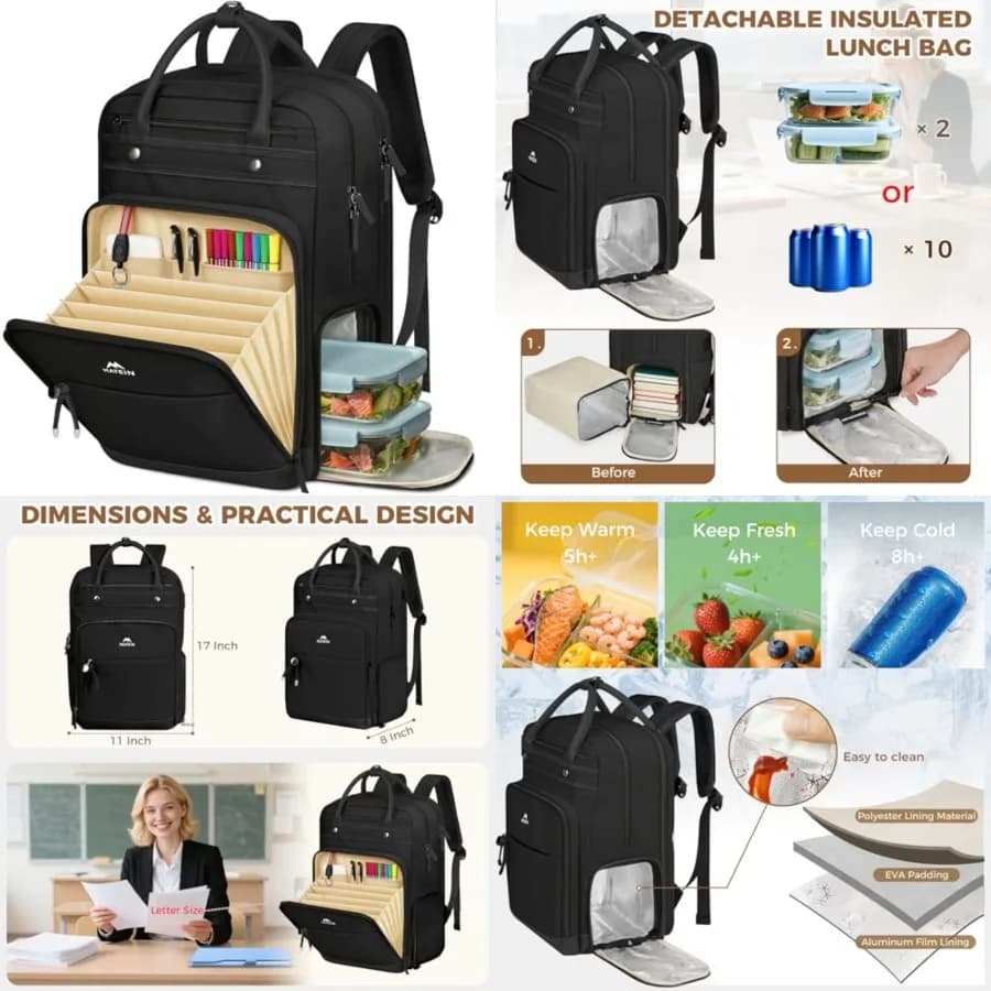 Zaino per Insegnanti con Scomparto Pranzo, Zaino Porta Pranzo da 15.6 Pollici per Uomo con Tasca Organizzata, Zaini per Laptop Universitari