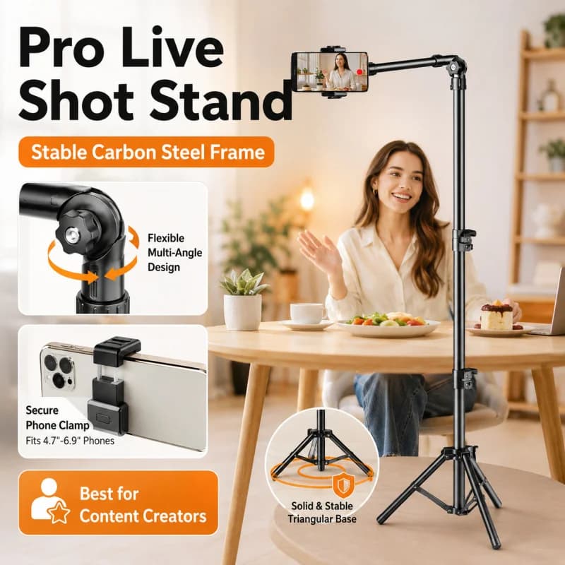 360 ° Treppiede per Fotocamera Resistente, Supporto Regolabile in Altezza per Telefono con Testa Pan-Tilt, Treppiede in Metallo per Smartphone DSLR Live Streaming