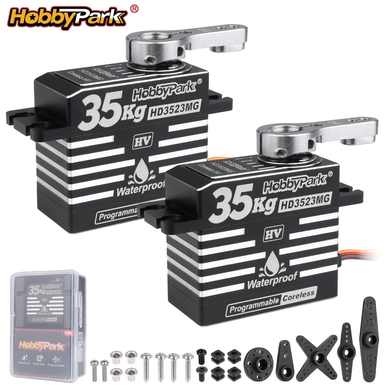 HobbyPark 2 Pezzi Servocomandi in Alluminio Impermeabili da 35kg ad Alta Coppia con Ingranaggi Metallici Senza Nucleo per Crawler RC 1/8 1/10 TRX4 SCX10 Arrma Traxxas