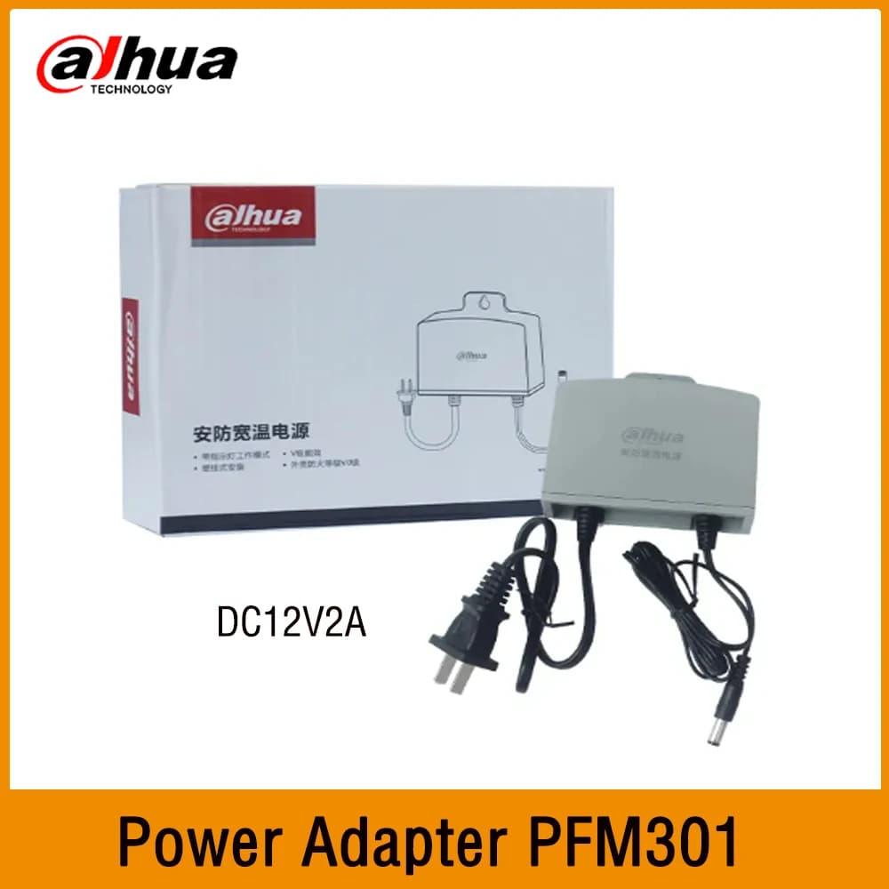 Alimentatore per Telecamere CCTV Dahua PFM301 DC12V 2A, Adattatore Impermeabile per Esterni, Caricabatterie per Telecamere di Sicurezza Video