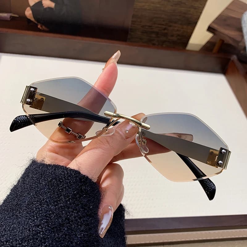 Nuovi occhiali da sole a rombo senza montatura per unghie di riso Occhiali da sole da uomo Occhiali da sole con montatura in metallo personalizzati 90318