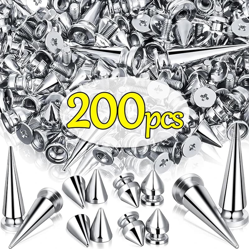 10/200 pz argento rivetti cono borchie Screwback metallo Spike fai da te Cool Punk indumento rotondo chiodo rivetto decorazione per vestiti scarpe borsa