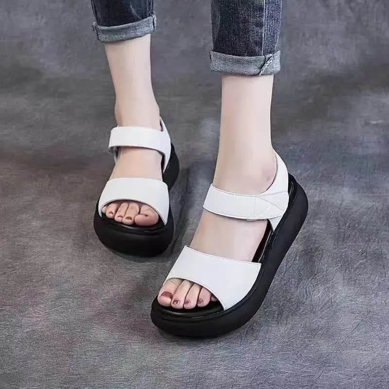 Sandali sportivi casual spessi in pelle estiva da donna Sandali aperti con zeppa in velcro leggeri antiscivolo Sandali da spiaggia all'aperto