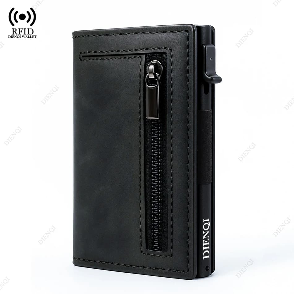 Portafoglio Minimalista Pop-Up con Blocco RFID, Porta Carte di Credito Magnetico, Portafoglio di Lusso in Pelle per Uomo, Custodia per Carte Bancarie