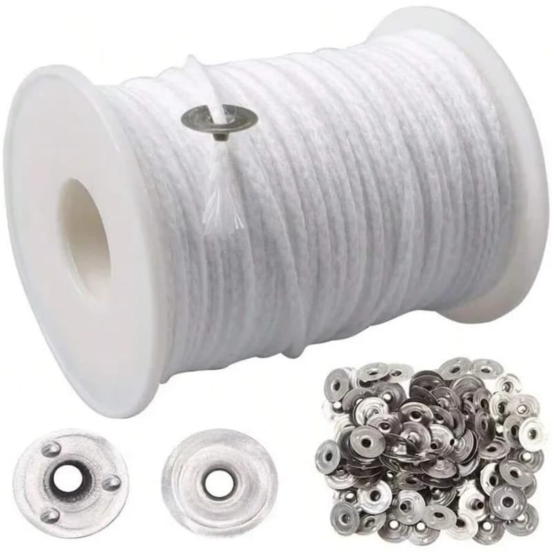 1 Roll Candle Cotton Wicks +100pcs Metal Candle Wick Sustainer Tabs For Handmade Candle DIY Craft Making Kit Set Accessories