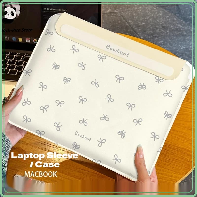 Custodia per laptop Bowknot per Apple Macbook Air, in pelle con stampa a fiocco, antiurto, per ufficio e viaggi