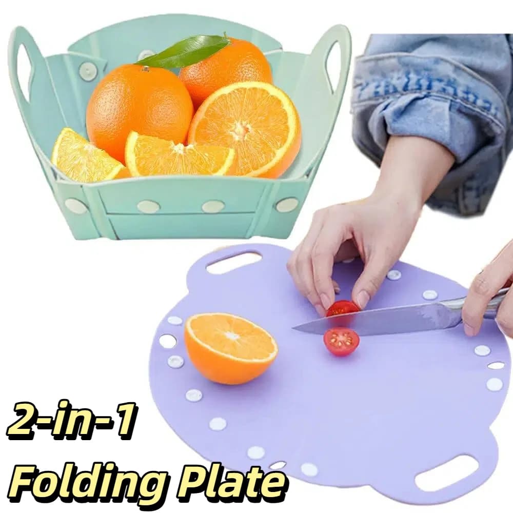 Stoviglie da campeggio pieghevoli Piatto da campeggio pieghevole Tagliere portatile Cestino di frutta da picnic con manico salvaspazio