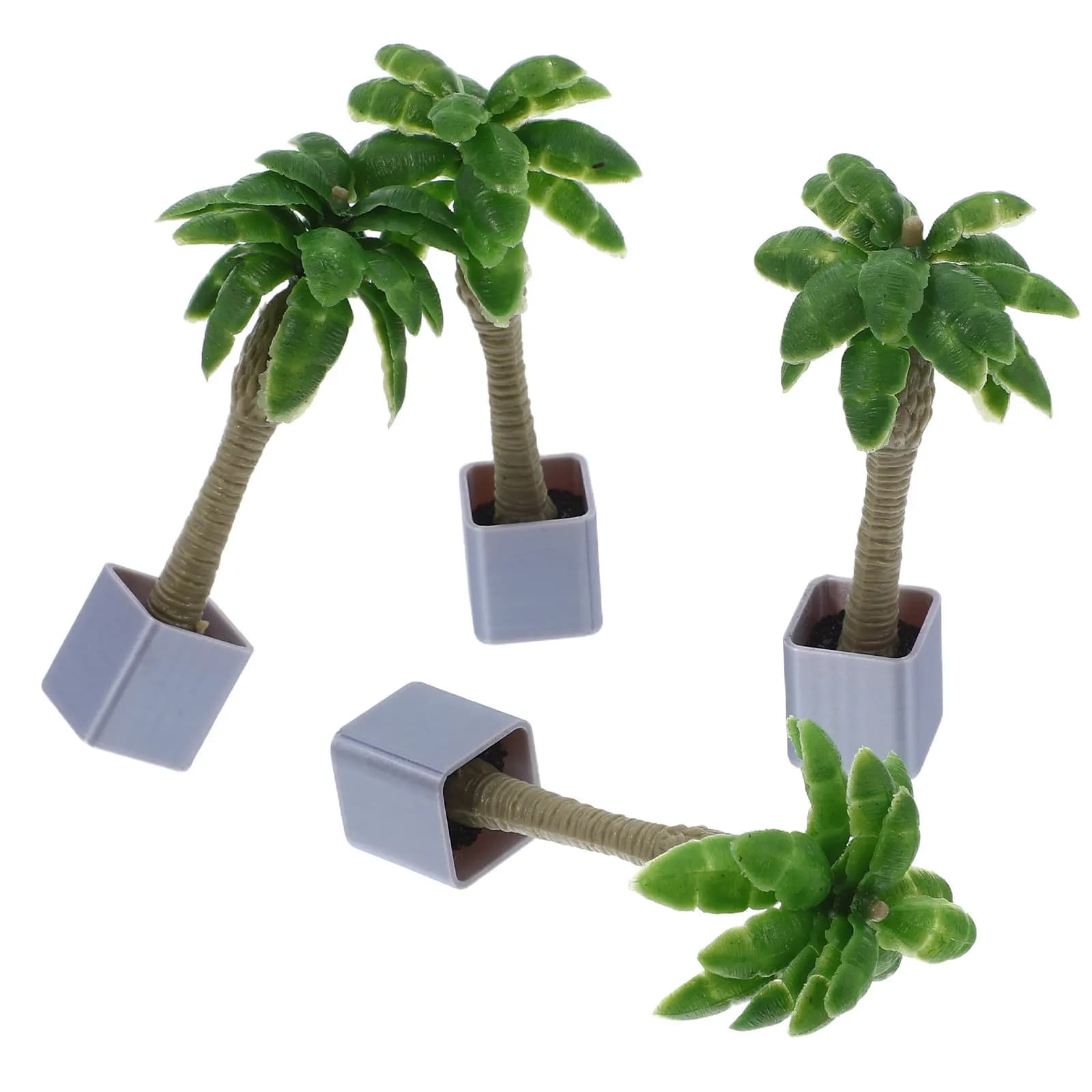 4Pcs Miniature Faux Coconut Trees Realistic Artificial Bonsai Plants Indoor Table Decoration Landscape Tree