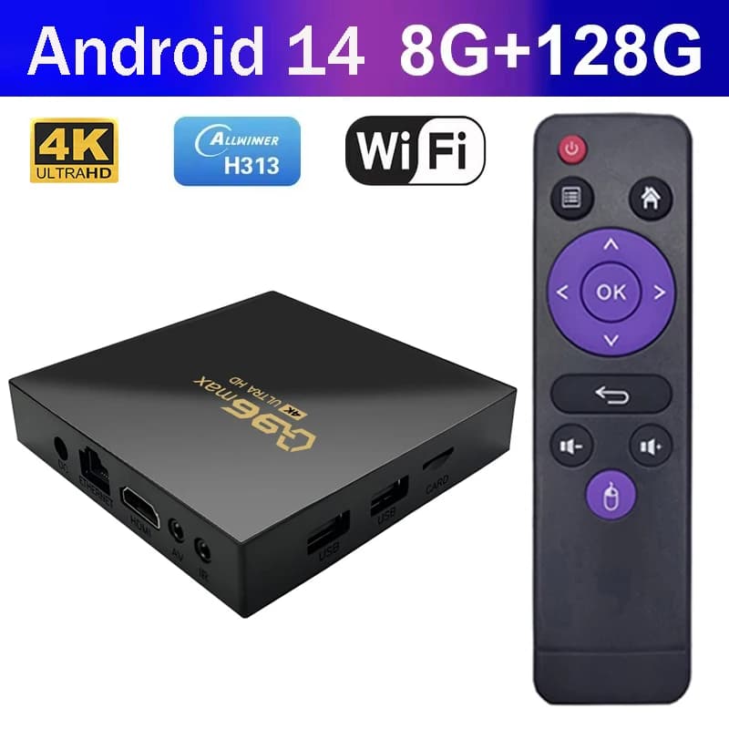 Q96 Max Android 14 Smart TV Box Allwinner H313 Supporta 4G Wifi HD 4K 1080P 8GB 128GB Lettore multimediale 3D TV Box Set Top Box IPTV