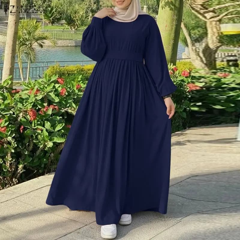 Abito Abaya Musulmano ZANZEA 2026 alla Moda, Vestito Lungo da Donna con Maniche a Lanterna, Pieghettato, Elegante, Tinta Unita, Linea ad A, per Feste
