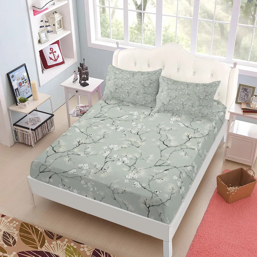 Set of bed linen with corners model Toile Chinoiserie Set of double bed linen King Queen Full Size